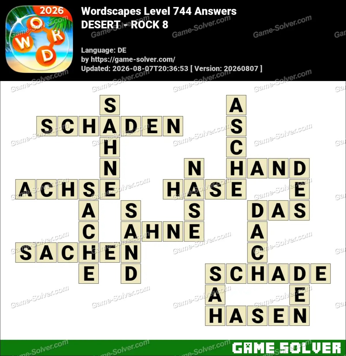 Wordscapes Deutsche Level 744 Answers — DESERT - ROCK 8