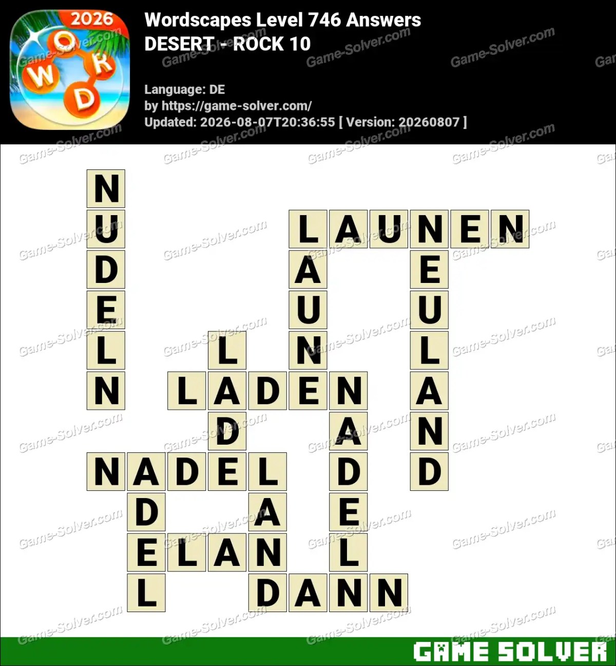 Wordscapes Deutsche Level 746 Answers — DESERT - ROCK 10