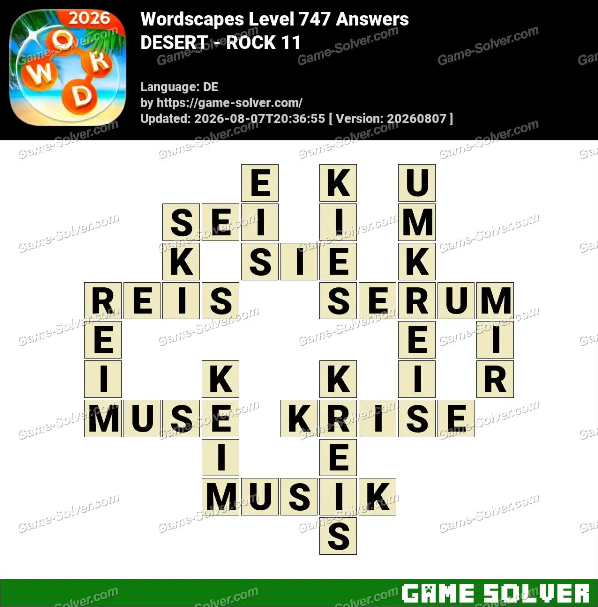 Wordscapes Deutsche Level 747 Answers — DESERT - ROCK 11