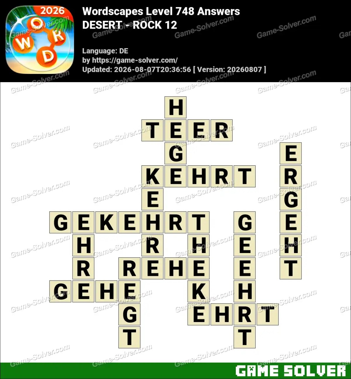 Wordscapes Deutsche Level 748 Answers — DESERT - ROCK 12