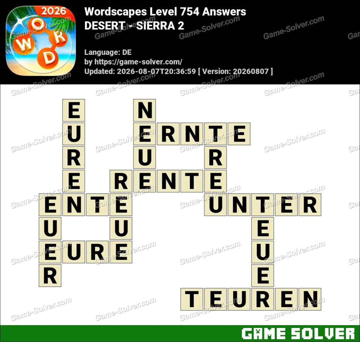 Wordscapes Deutsche Level 754 Answers — DESERT - SIERRA 2 Wordscapes Deutsche Level 754 Answers — DESERT - SIERRA 2