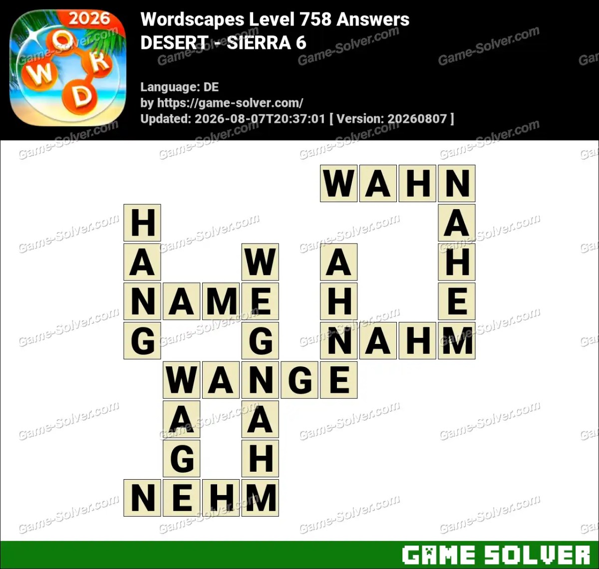 Wordscapes Deutsche Level 758 Answers — DESERT - SIERRA 6 Wordscapes Deutsche Level 758 Answers — DESERT - SIERRA 6