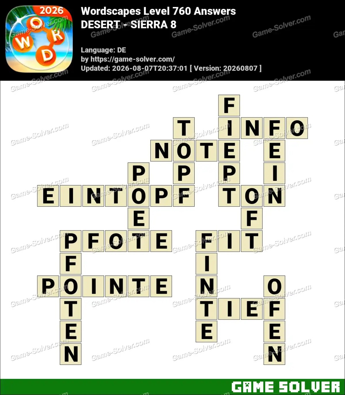 Wordscapes Deutsche Level 760 Answers — DESERT - SIERRA 8 Wordscapes Deutsche Level 760 Answers — DESERT - SIERRA 8
