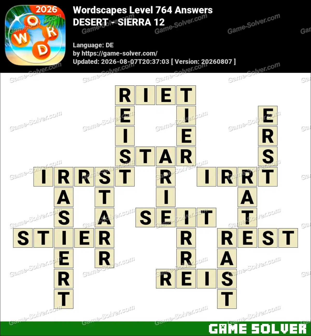 Wordscapes Deutsche Level 764 Answers — DESERT - SIERRA 12 Wordscapes Deutsche Level 764 Answers — DESERT - SIERRA 12