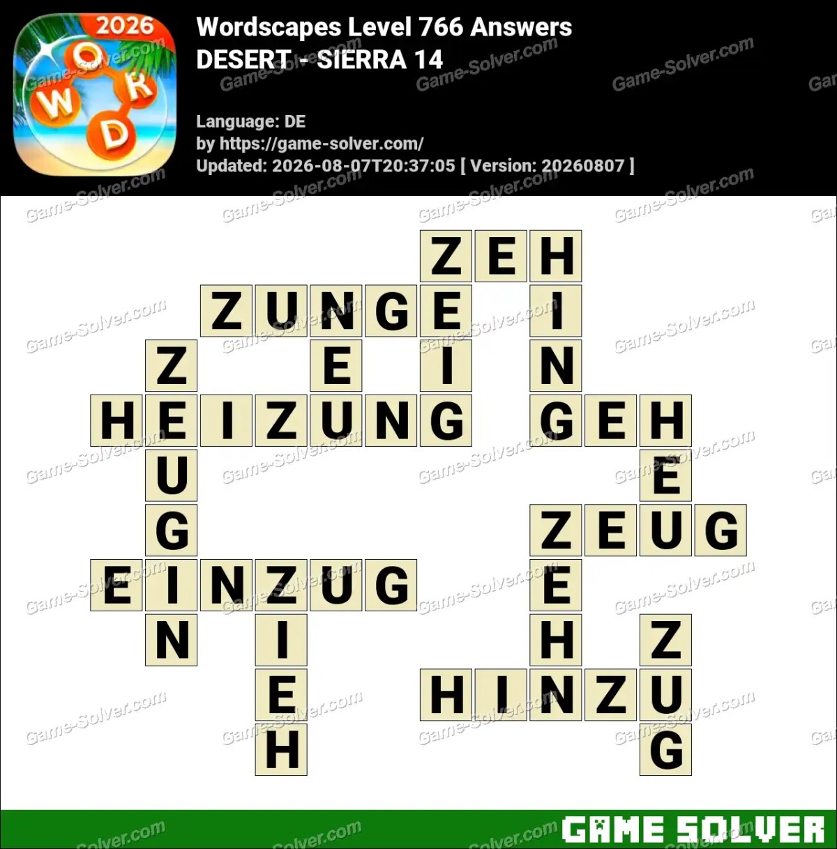 Wordscapes Deutsche Level 766 Answers — DESERT - SIERRA 14