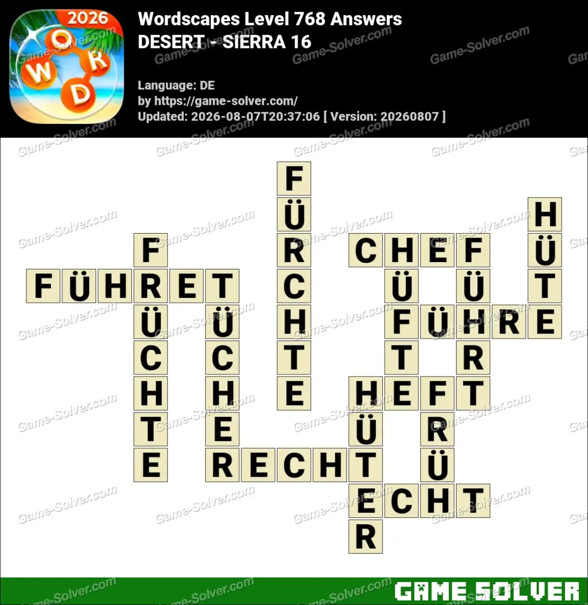 Wordscapes Deutsche Level 768 Answers — DESERT - SIERRA 16