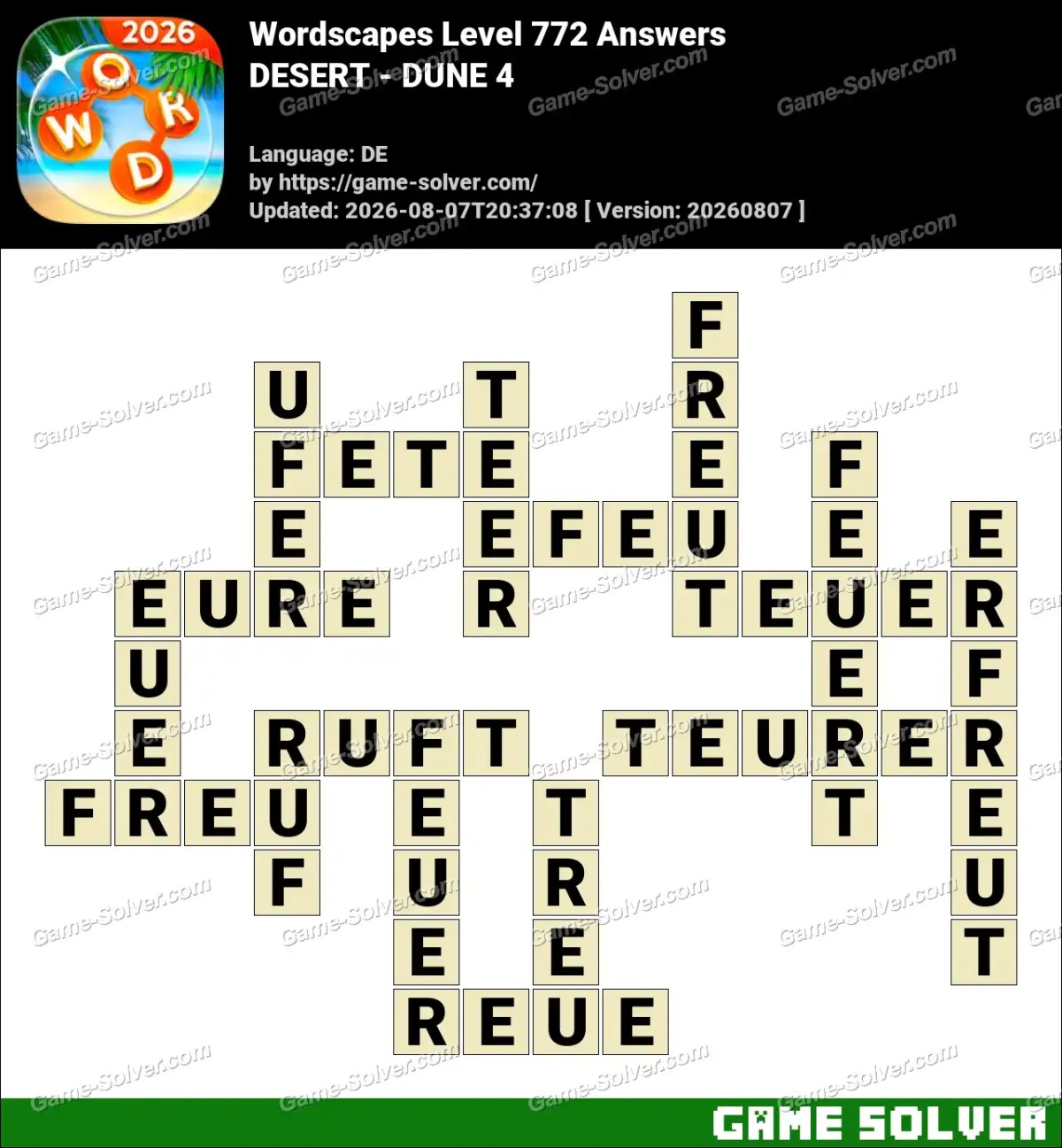 Wordscapes Deutsche Level 772 Answers — DESERT - DUNE 4