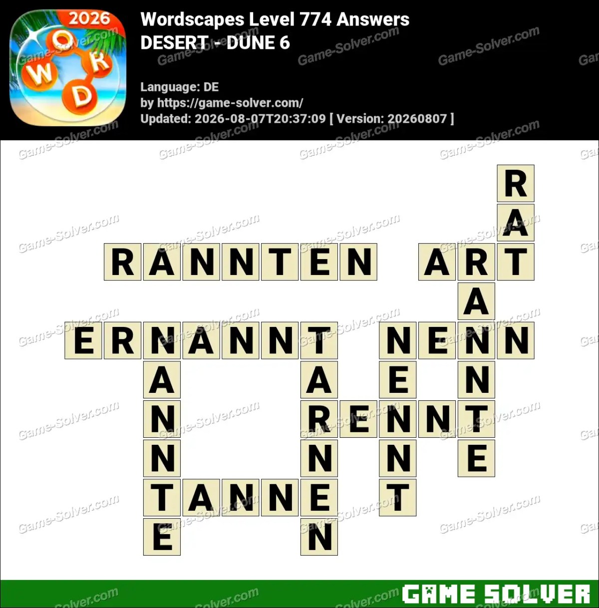 Wordscapes Deutsche Level 774 Answers — DESERT - DUNE 6