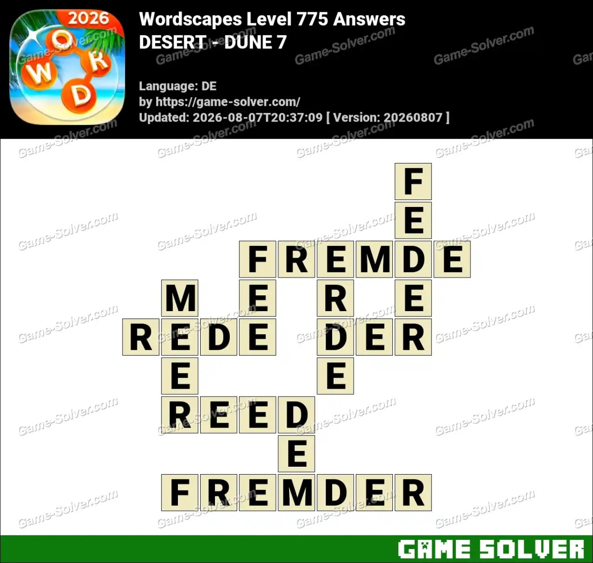 Wordscapes Deutsche Level 775 Answers — DESERT - DUNE 7