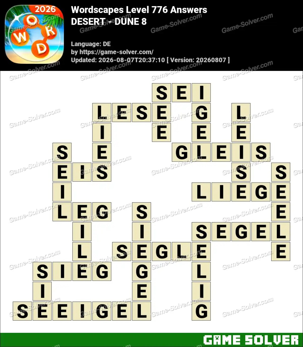 Wordscapes Deutsche Level 776 Answers — DESERT - DUNE 8