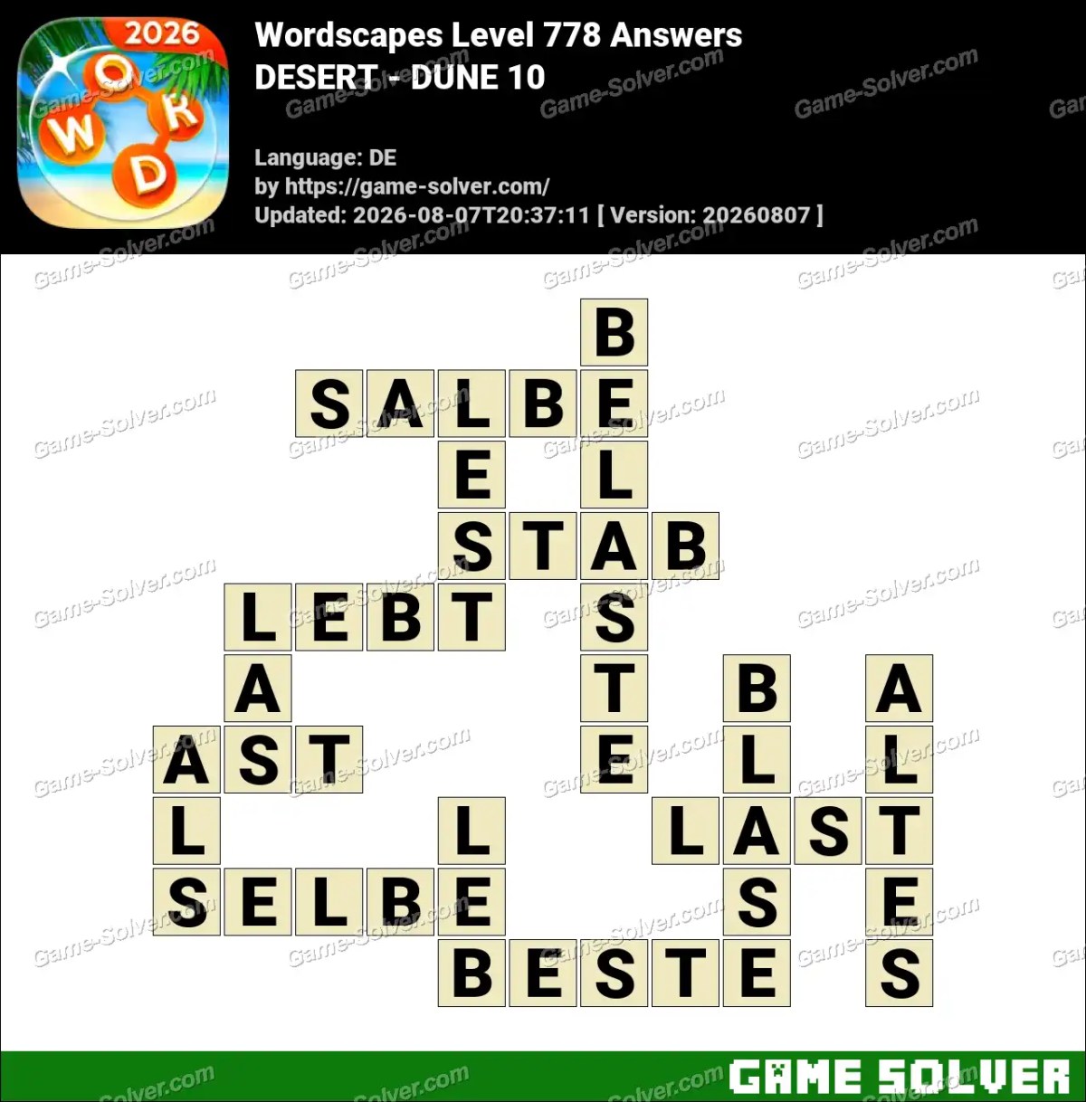 Wordscapes Deutsche Level 778 Answers — DESERT - DUNE 10