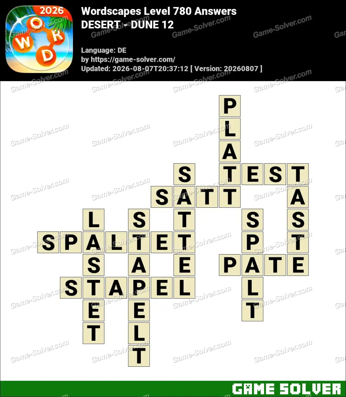 Wordscapes Deutsche Level 780 Answers — DESERT - DUNE 12 Wordscapes Deutsche Level 780 Answers — DESERT - DUNE 12