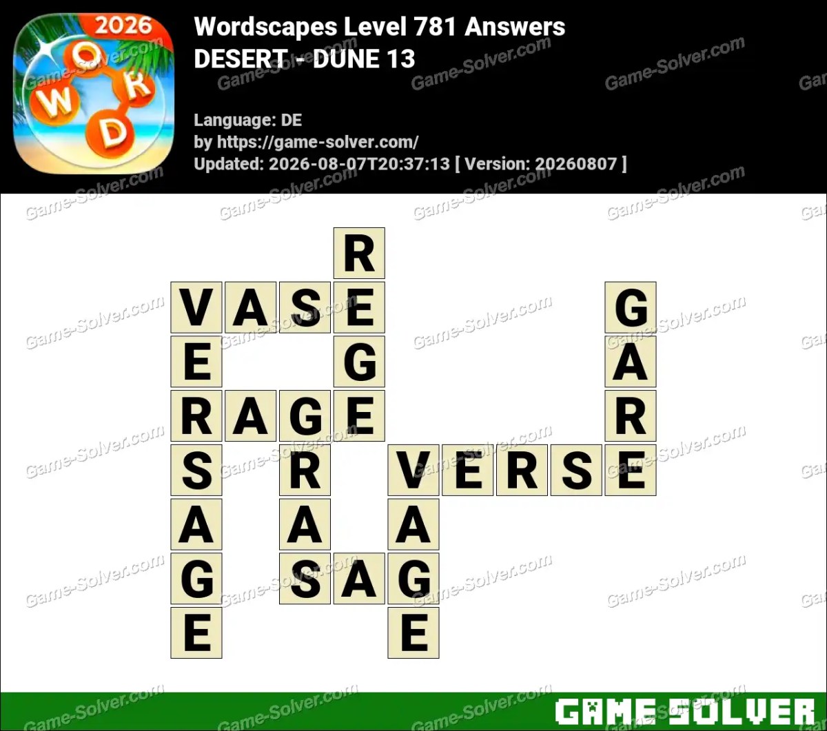 Wordscapes Deutsche Level 781 Answers — DESERT - DUNE 13 Wordscapes Deutsche Level 781 Answers — DESERT - DUNE 13