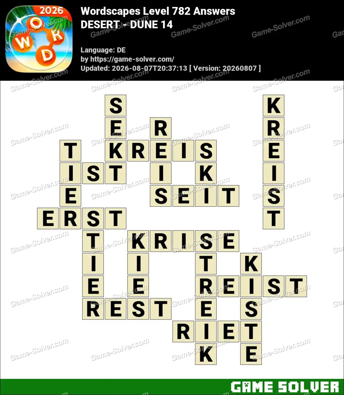 Wordscapes Deutsche Level 782 Answers — DESERT - DUNE 14