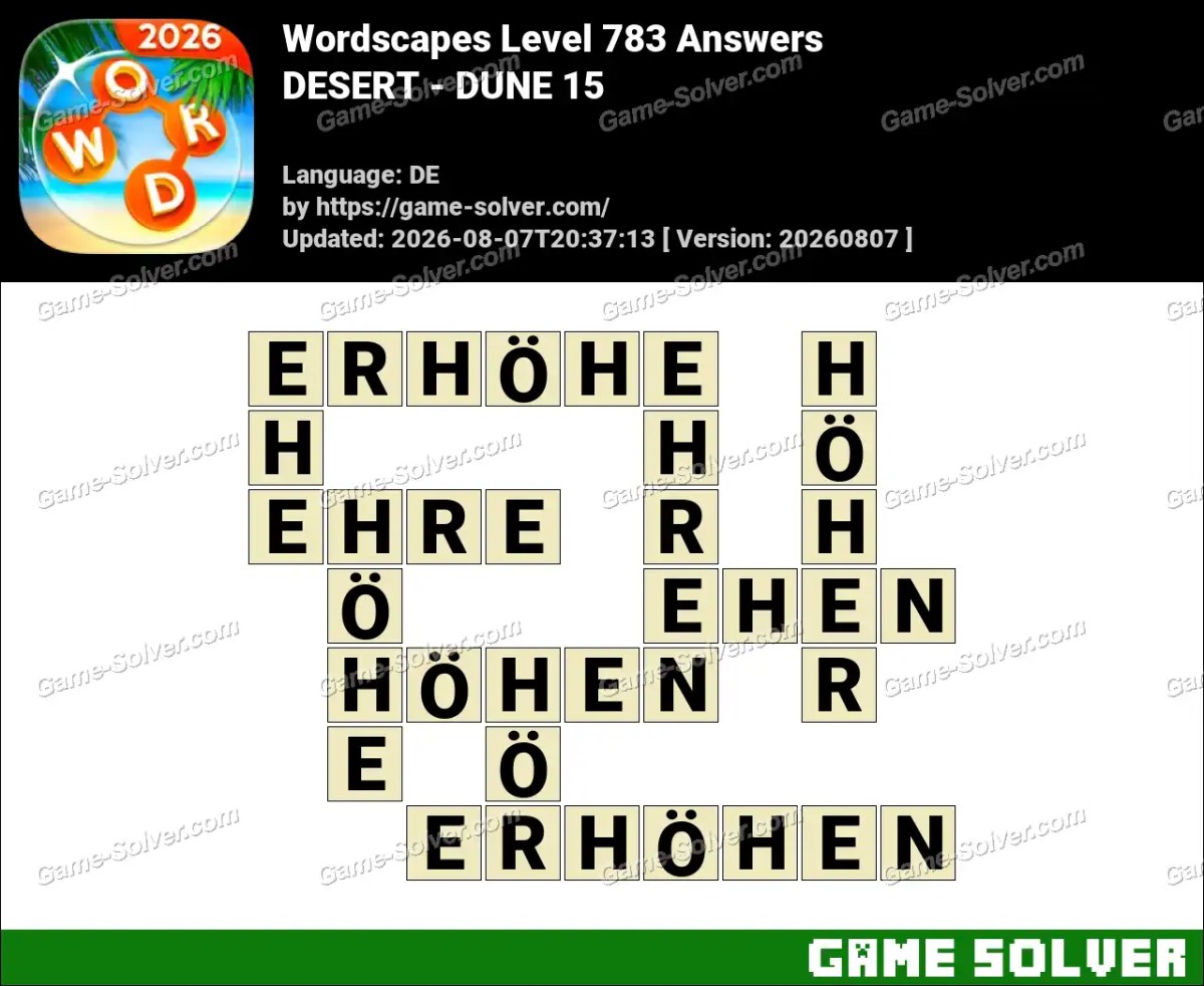 Wordscapes Deutsche Level 783 Answers — DESERT - DUNE 15 Wordscapes Deutsche Level 783 Answers — DESERT - DUNE 15