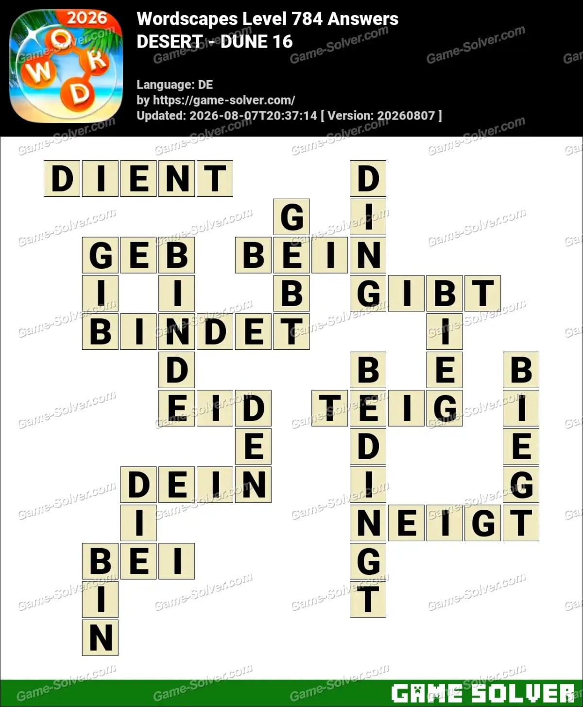 Wordscapes Deutsche Level 784 Answers — DESERT - DUNE 16 Wordscapes Deutsche Level 784 Answers — DESERT - DUNE 16