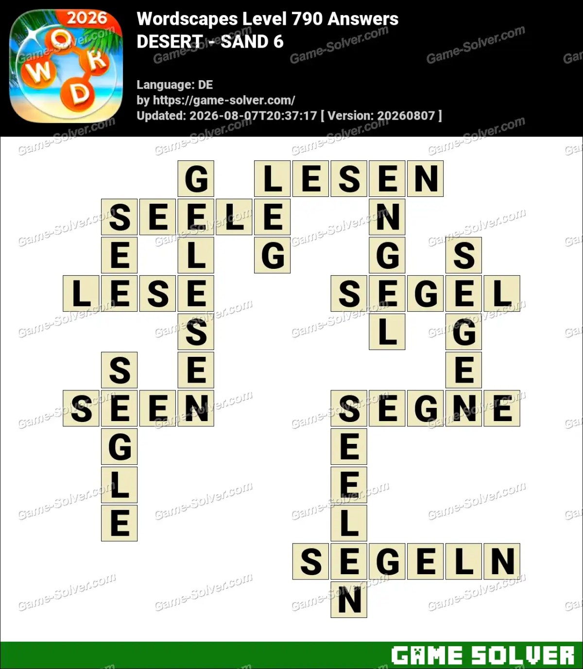 Wordscapes Deutsche Level 790 Answers — DESERT - SAND 6 Wordscapes Deutsche Level 790 Answers — DESERT - SAND 6