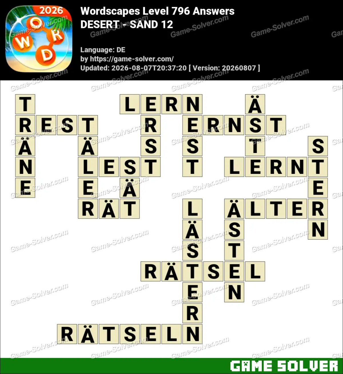 Wordscapes Deutsche Level 796 Answers — DESERT - SAND 12 Wordscapes Deutsche Level 796 Answers — DESERT - SAND 12