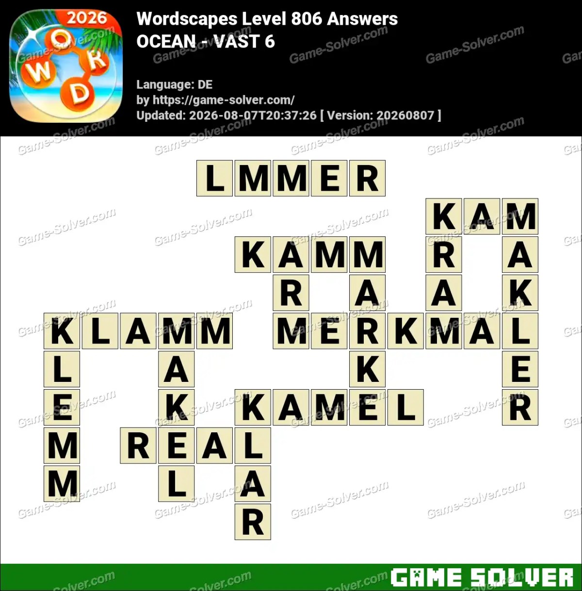 Wordscapes Deutsche Level 806 Answers — OCEAN - VAST 6