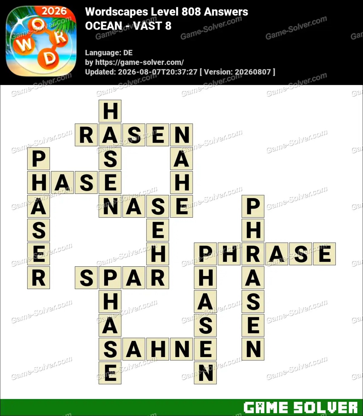 Wordscapes Deutsche Level 808 Answers — OCEAN - VAST 8