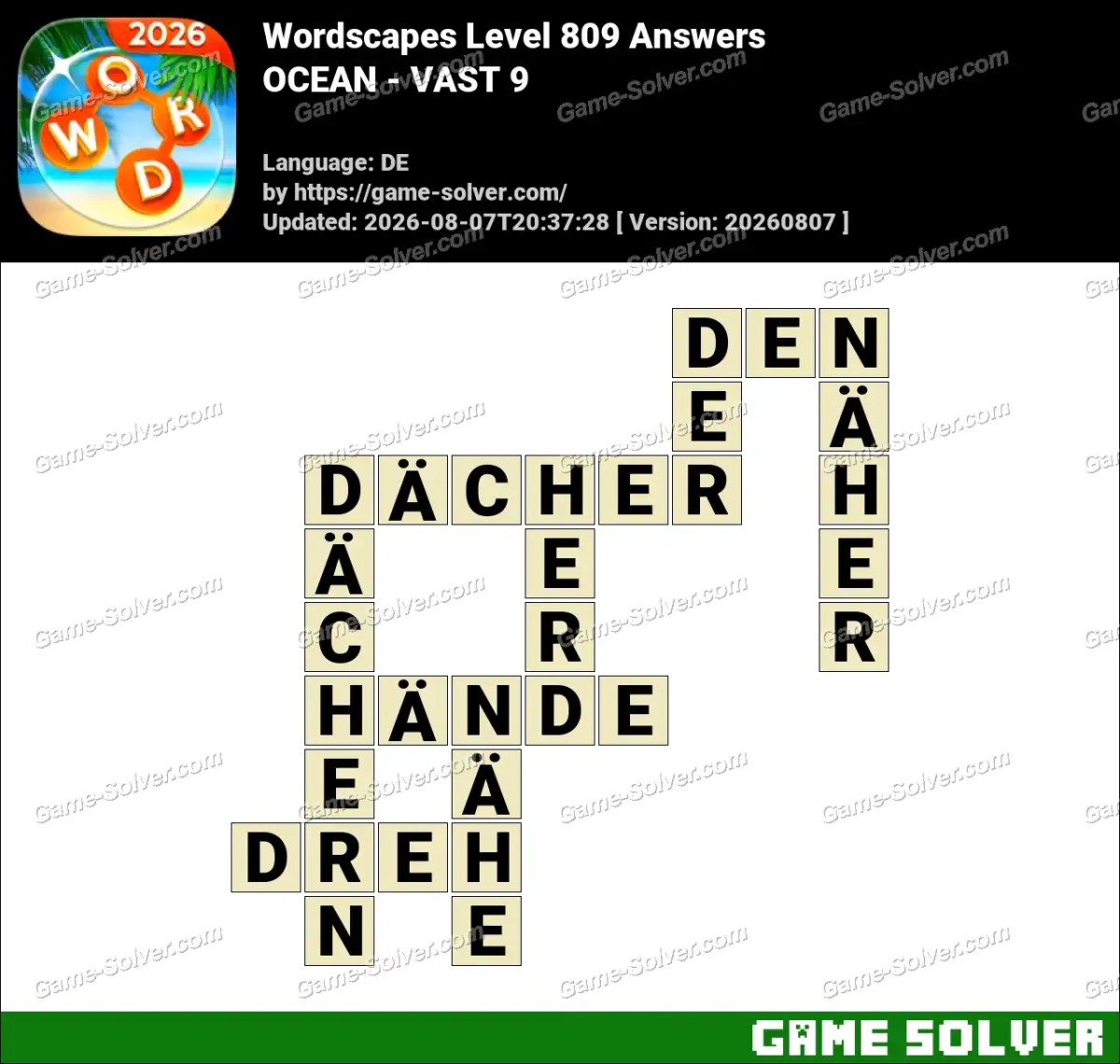 Wordscapes Deutsche Level 809 Answers — OCEAN - VAST 9
