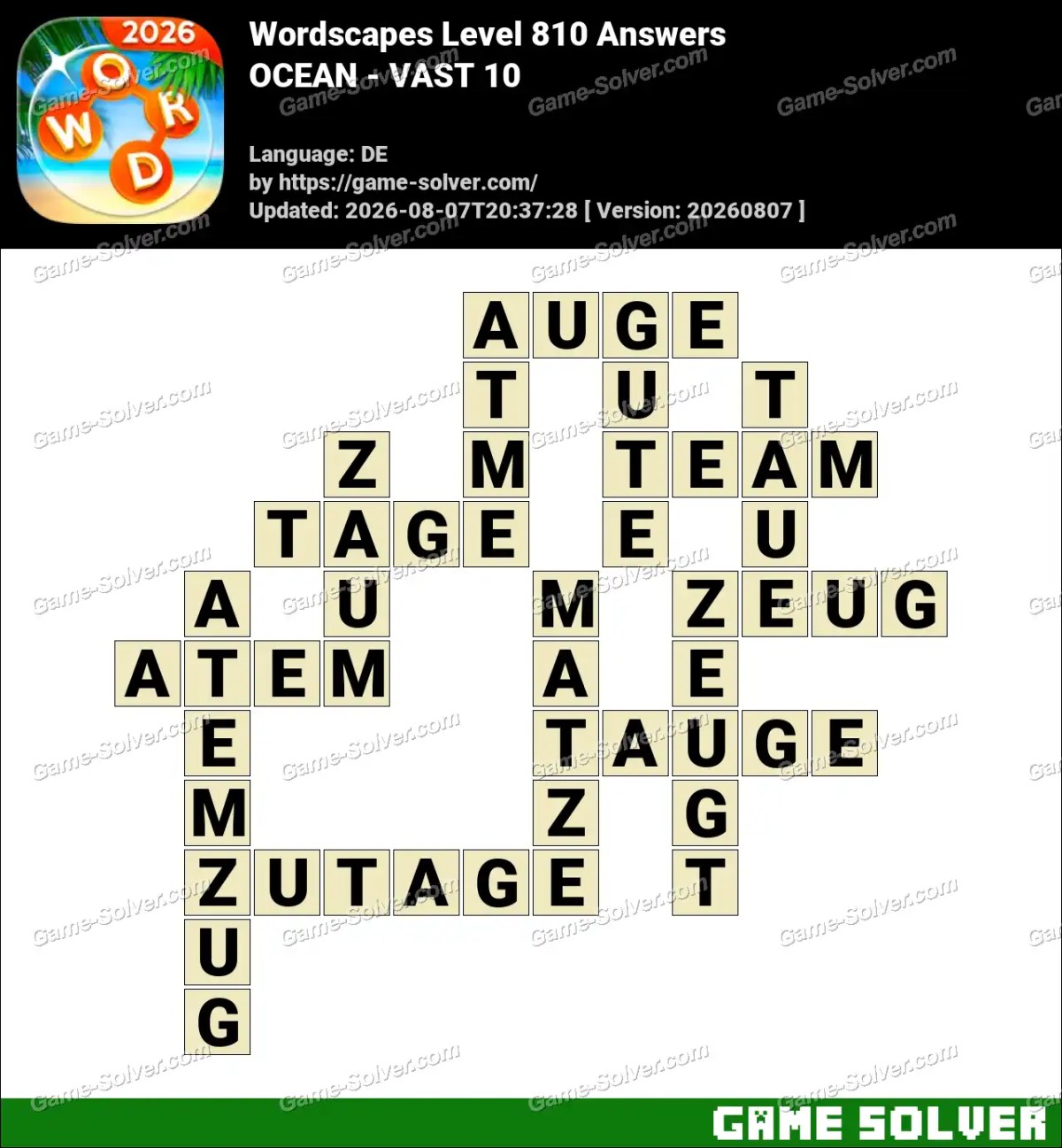 Wordscapes Deutsche Level 810 Answers — OCEAN - VAST 10 Wordscapes Deutsche Level 810 Answers — OCEAN - VAST 10