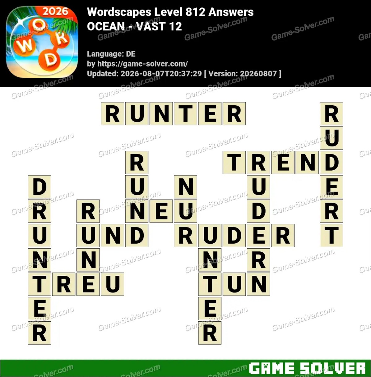 Wordscapes Deutsche Level 812 Answers — OCEAN - VAST 12