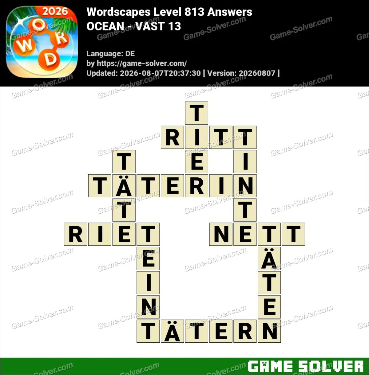 Wordscapes Deutsche Level 813 Answers — OCEAN - VAST 13