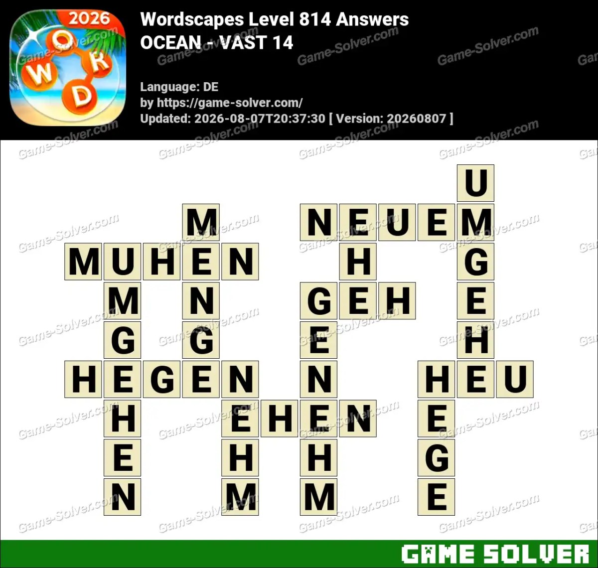 Wordscapes Deutsche Level 814 Answers — OCEAN - VAST 14