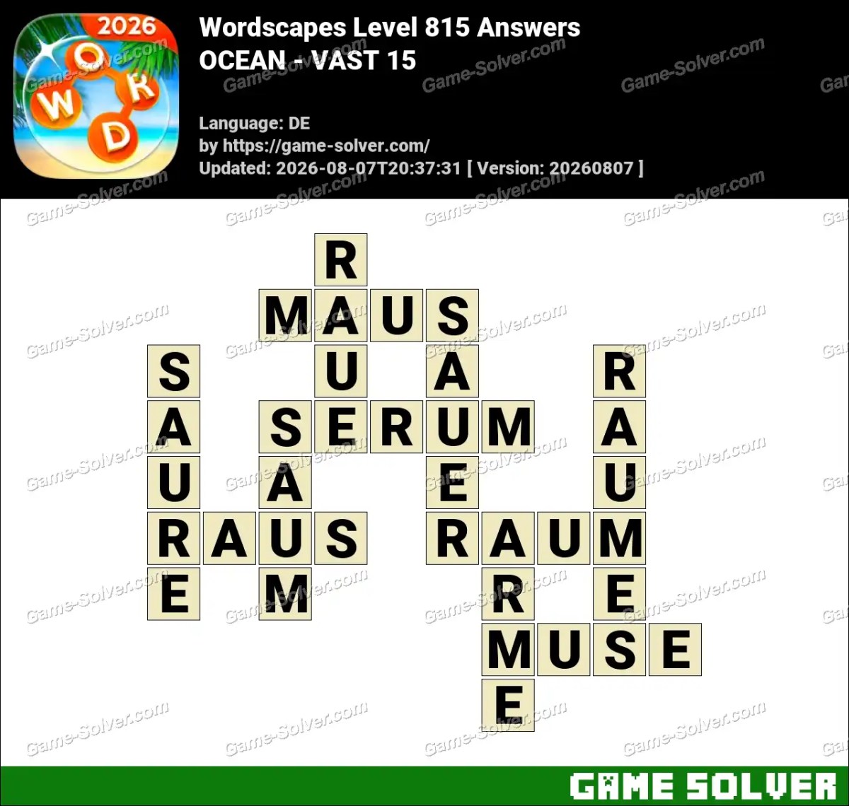 Wordscapes Deutsche Level 815 Answers — OCEAN - VAST 15 Wordscapes Deutsche Level 815 Answers — OCEAN - VAST 15