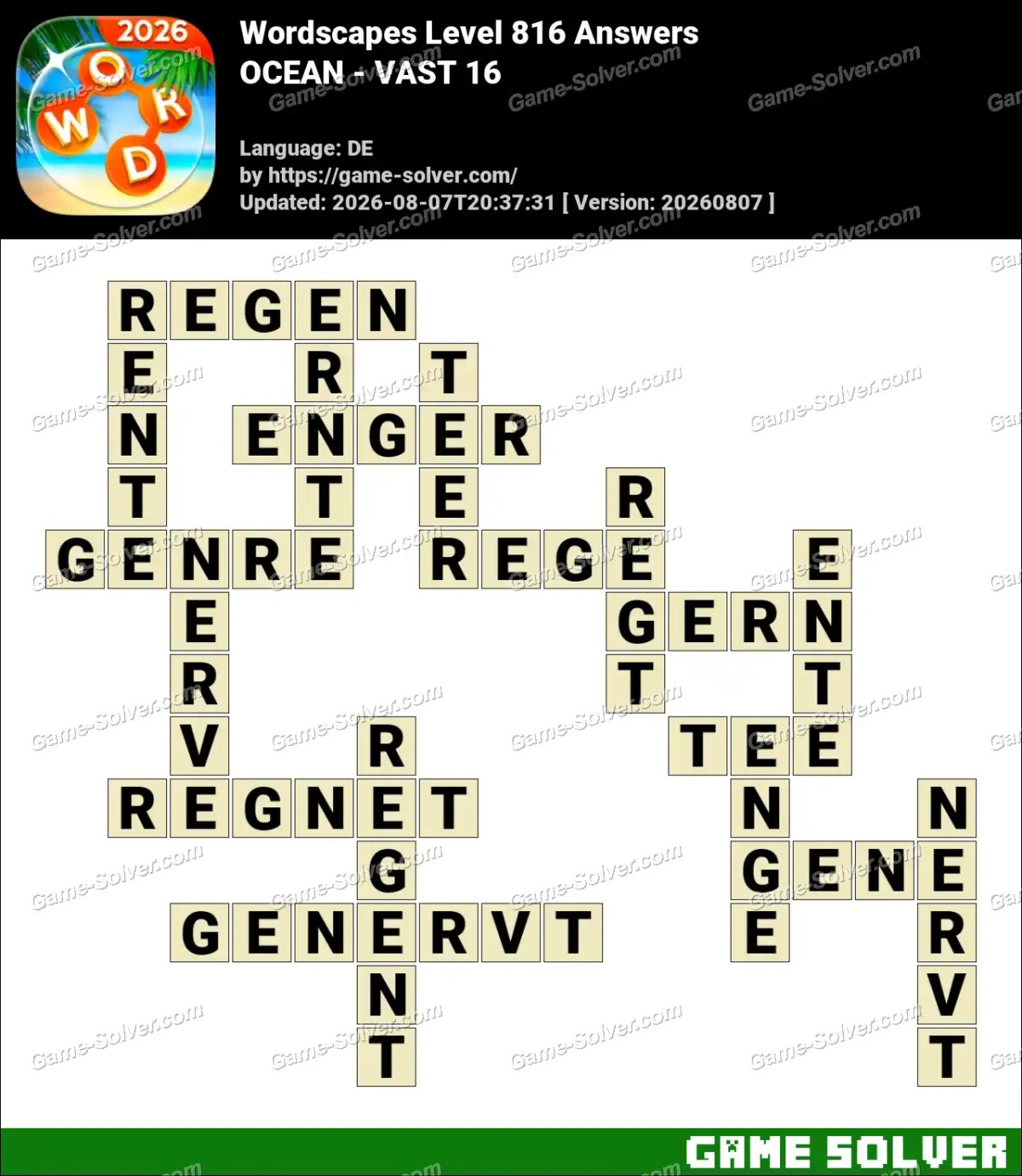 Wordscapes Deutsche Level 816 Answers — OCEAN - VAST 16 Wordscapes Deutsche Level 816 Answers — OCEAN - VAST 16