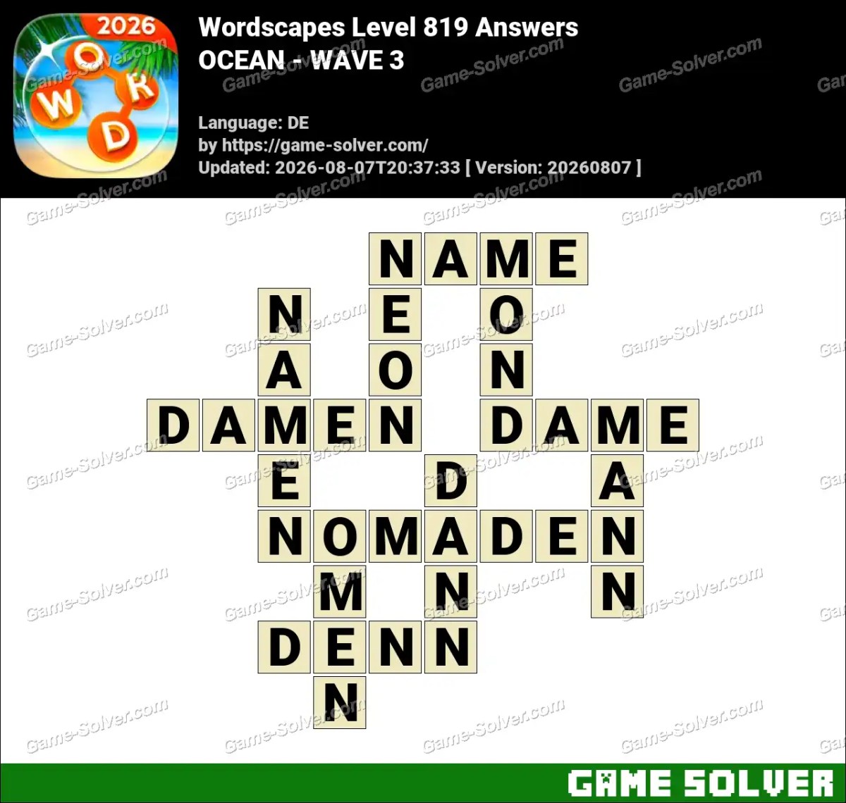 Wordscapes Deutsche Level 819 Answers — OCEAN - WAVE 3 Wordscapes Deutsche Level 819 Answers — OCEAN - WAVE 3