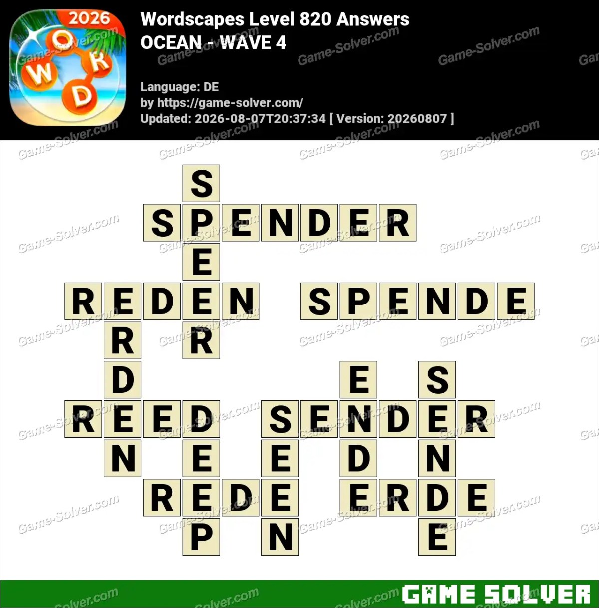 Wordscapes Deutsche Level 820 Answers — OCEAN - WAVE 4