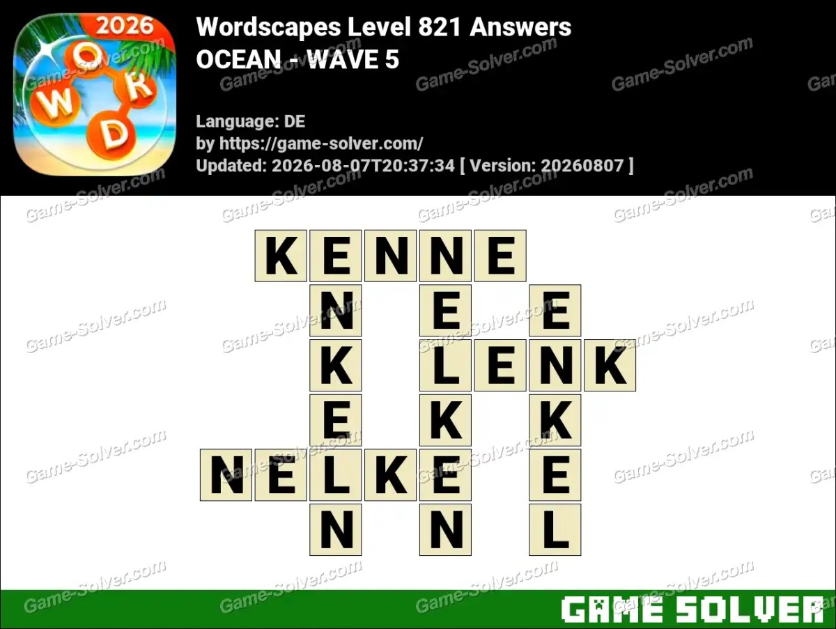 Wordscapes Deutsche Level 821 Answers — OCEAN - WAVE 5