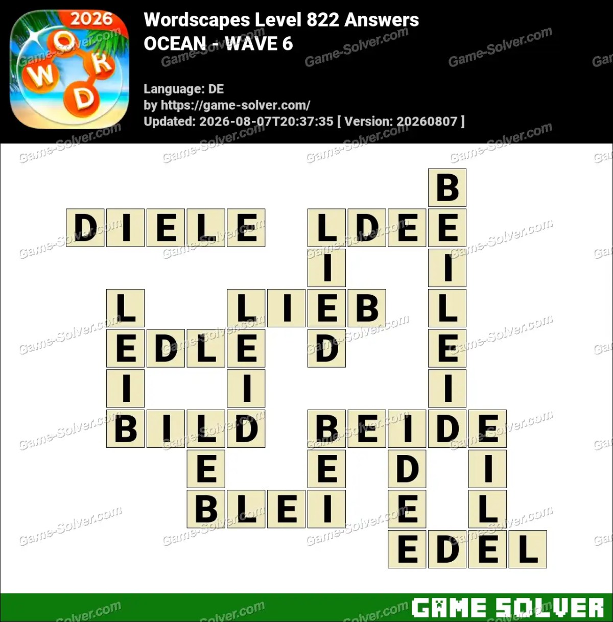 Wordscapes Deutsche Level 822 Answers — OCEAN - WAVE 6