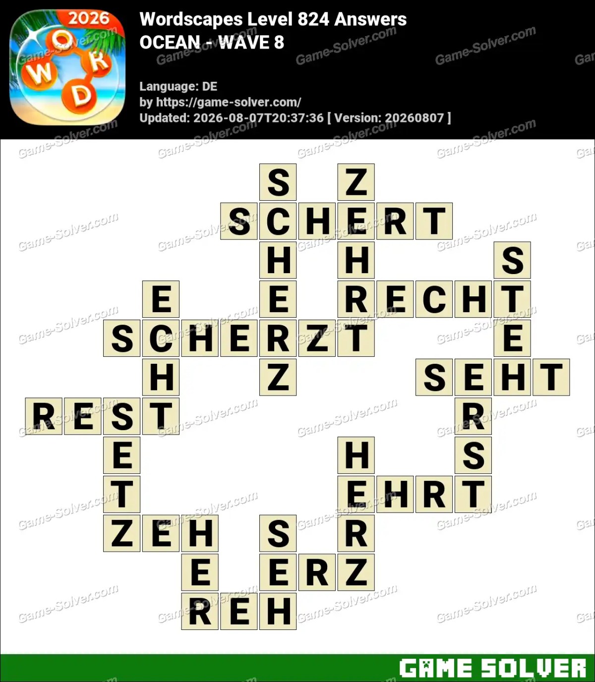 Wordscapes Deutsche Level 824 Answers — OCEAN - WAVE 8
