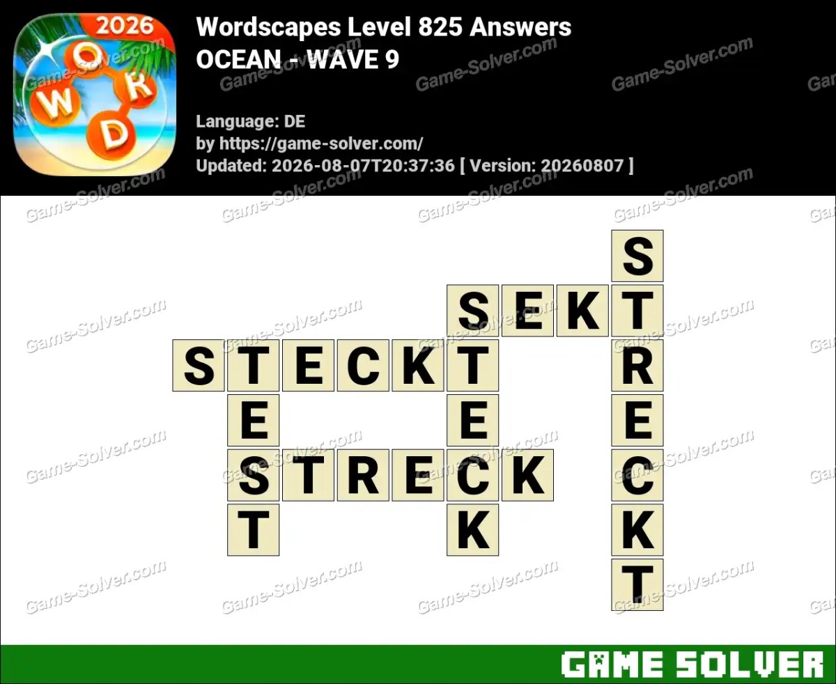 Wordscapes Deutsche Level 825 Answers — OCEAN - WAVE 9