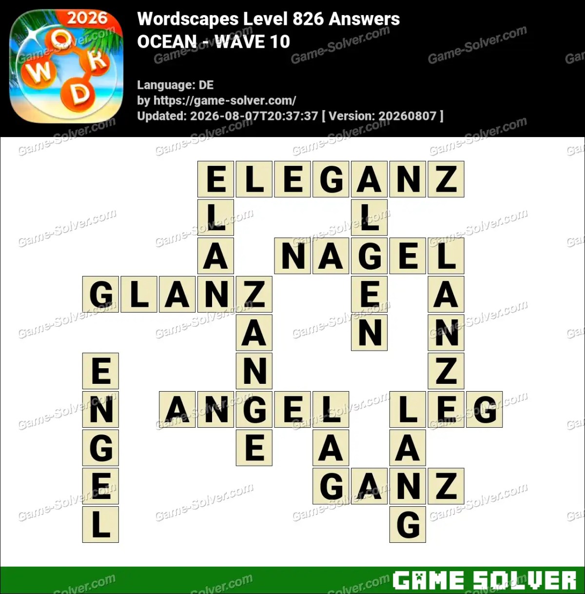 Wordscapes Deutsche Level 826 Answers — OCEAN - WAVE 10