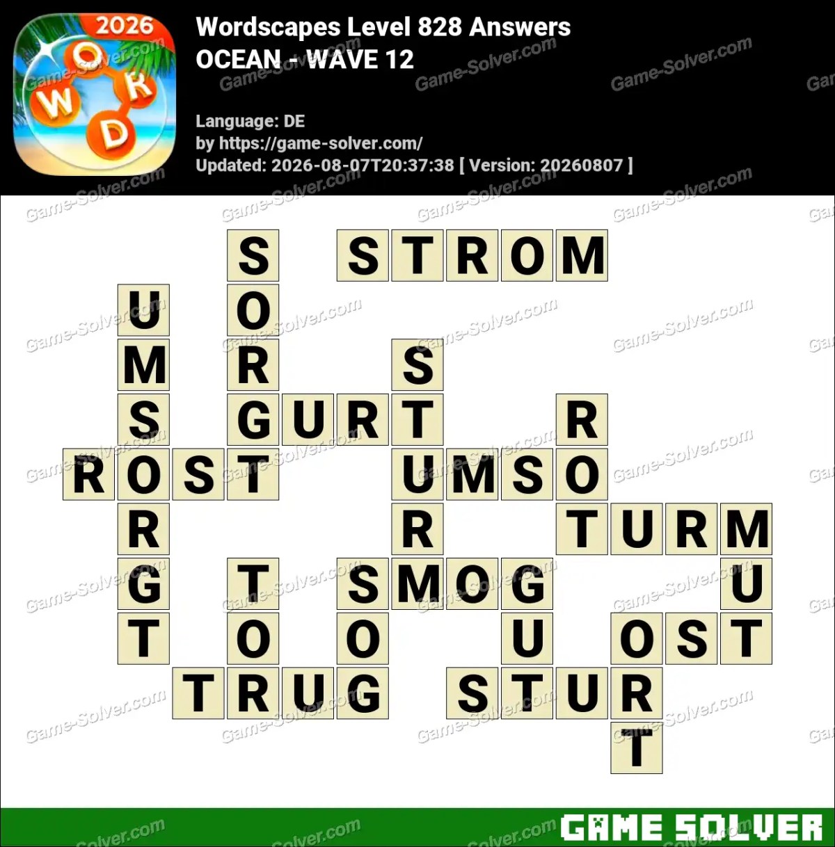 Wordscapes Deutsche Level 828 Answers — OCEAN - WAVE 12