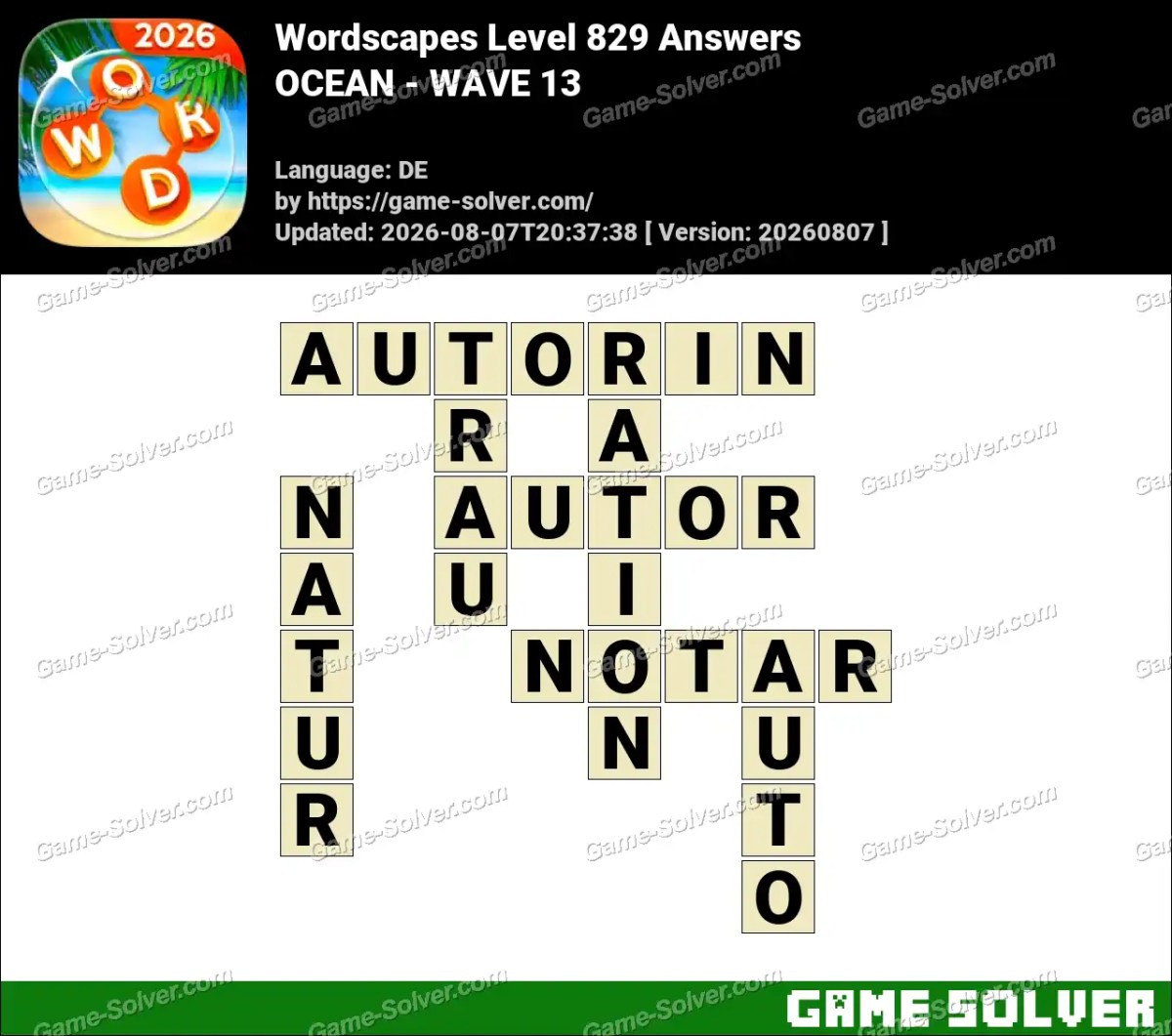Wordscapes Deutsche Level 829 Answers — OCEAN - WAVE 13