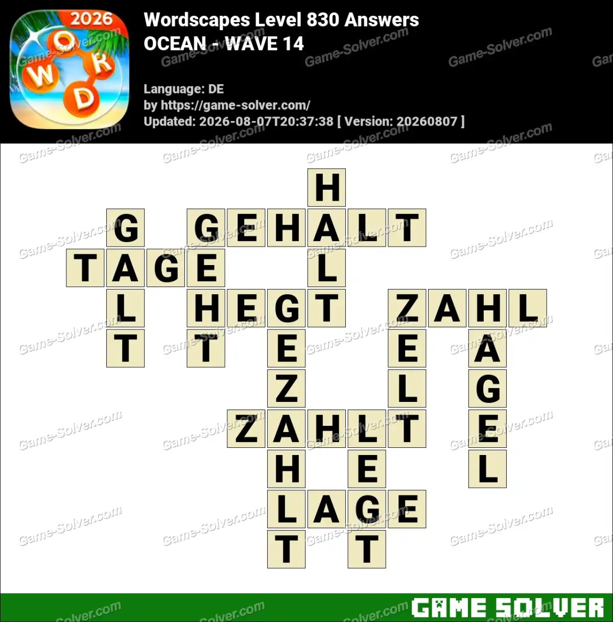 Wordscapes Deutsche Level 830 Answers — OCEAN - WAVE 14