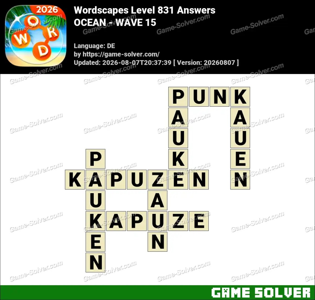 Wordscapes Deutsche Level 831 Answers — OCEAN - WAVE 15