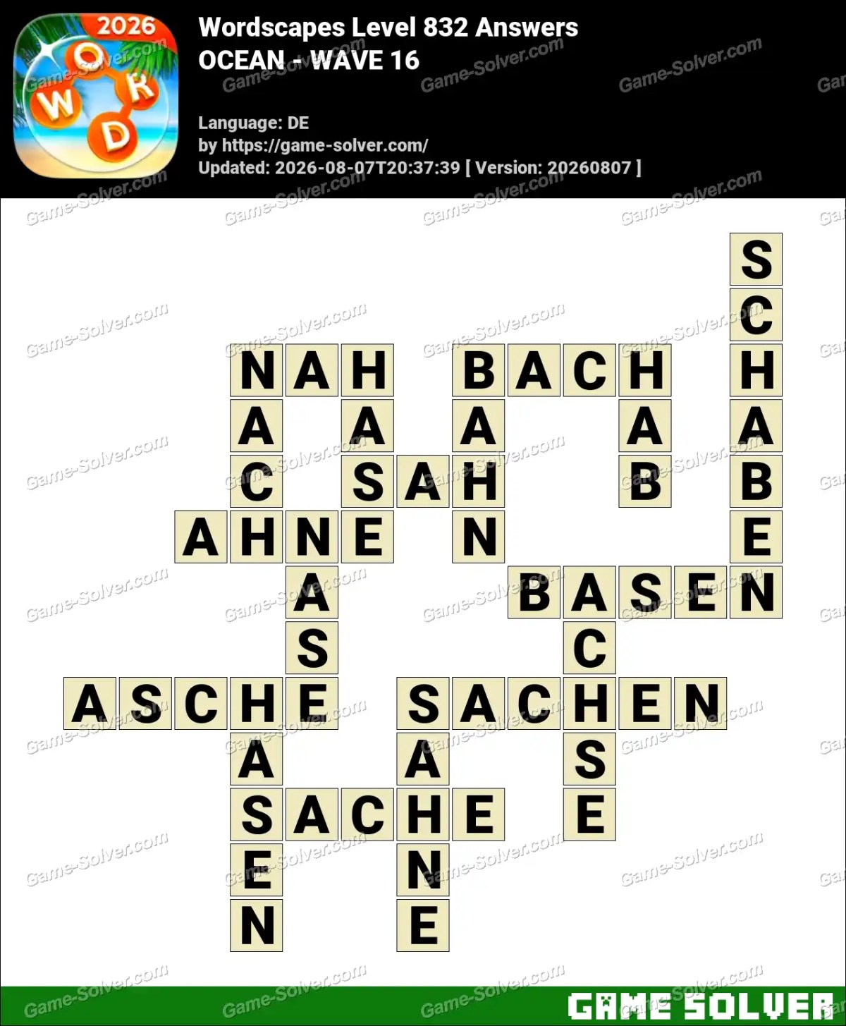 Wordscapes Deutsche Level 832 Answers — OCEAN - WAVE 16