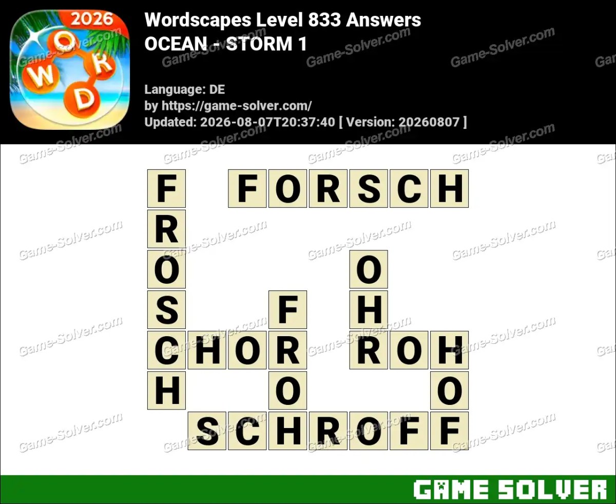 Wordscapes Deutsche Level 833 Answers — OCEAN - STORM 1