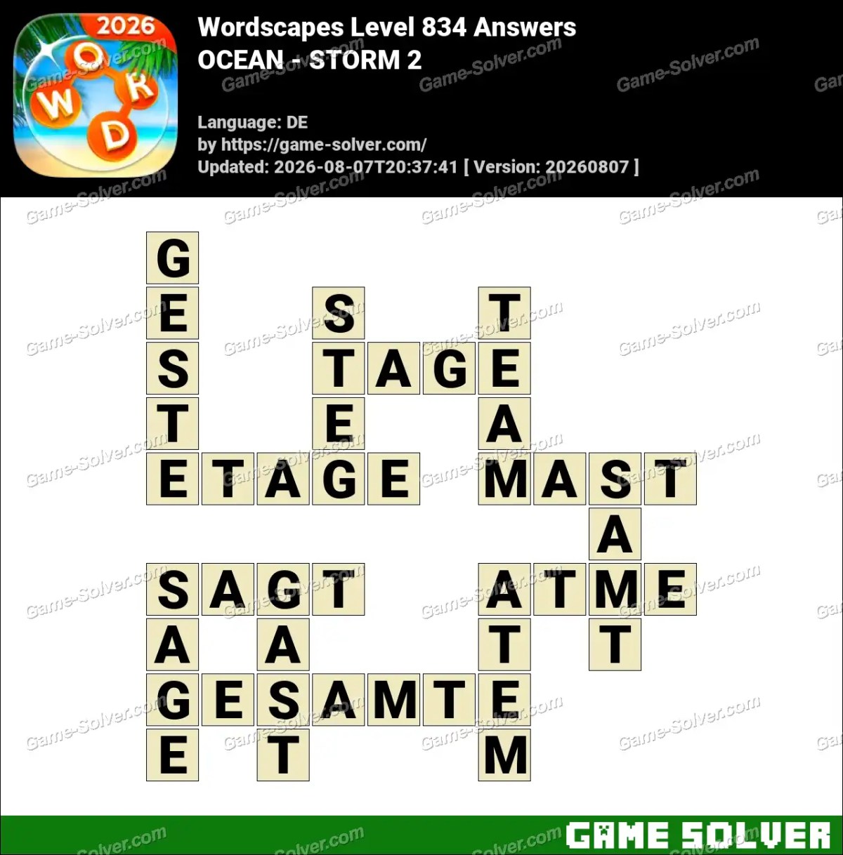 Wordscapes Deutsche Level 834 Answers — OCEAN - STORM 2