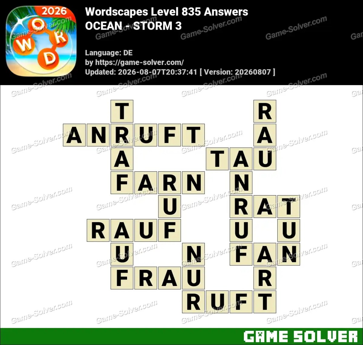 Wordscapes Deutsche Level 835 Answers — OCEAN - STORM 3 Wordscapes Deutsche Level 835 Answers — OCEAN - STORM 3