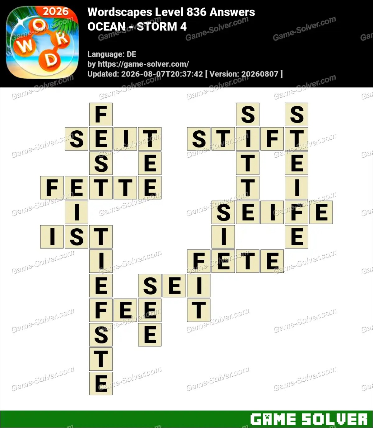 Wordscapes Deutsche Level 836 Answers — OCEAN - STORM 4 Wordscapes Deutsche Level 836 Answers — OCEAN - STORM 4