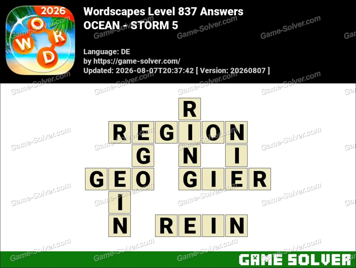 Wordscapes Deutsche Level 837 Answers — OCEAN - STORM 5 Wordscapes Deutsche Level 837 Answers — OCEAN - STORM 5