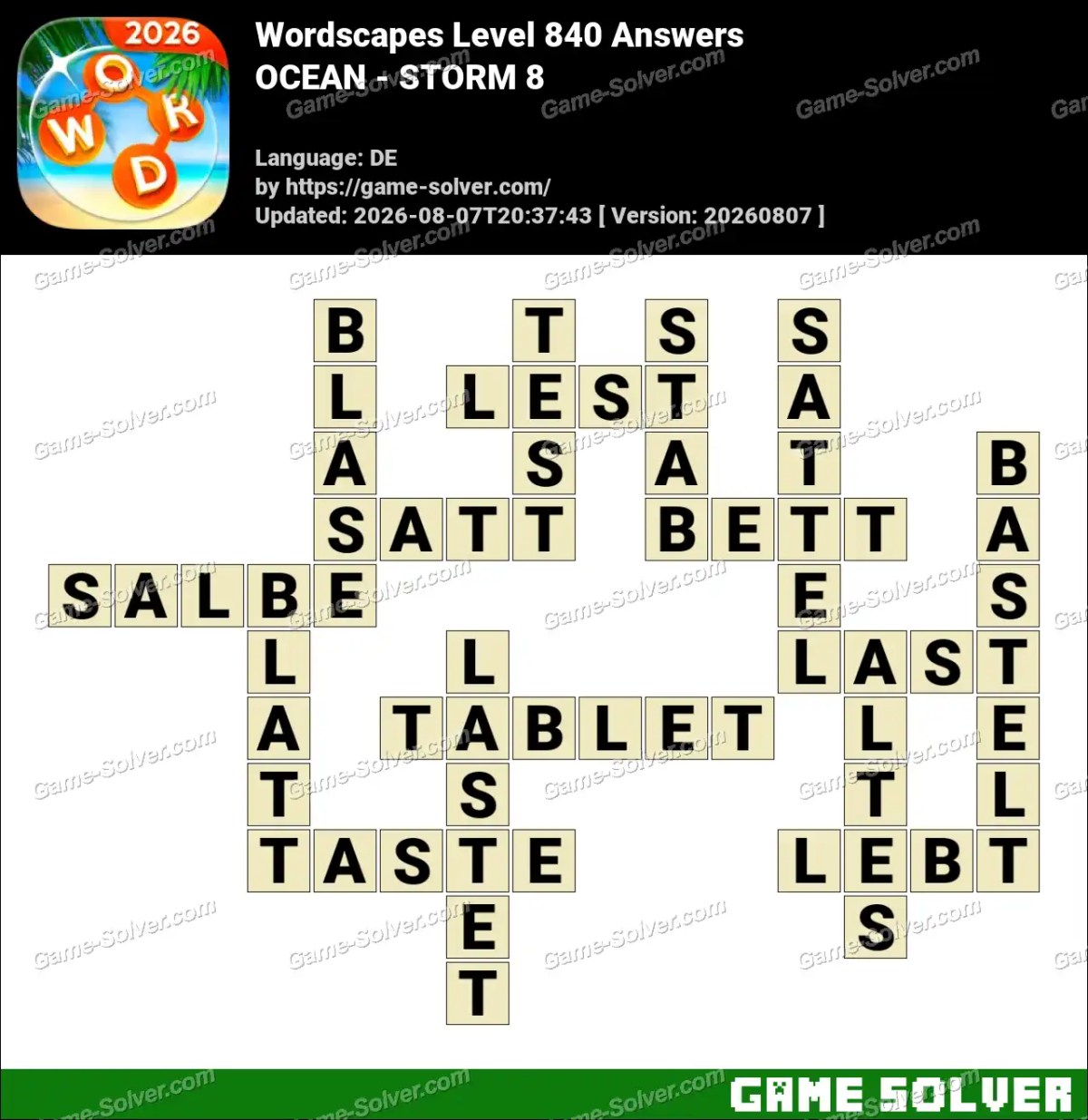 Wordscapes Deutsche Level 840 Answers — OCEAN - STORM 8