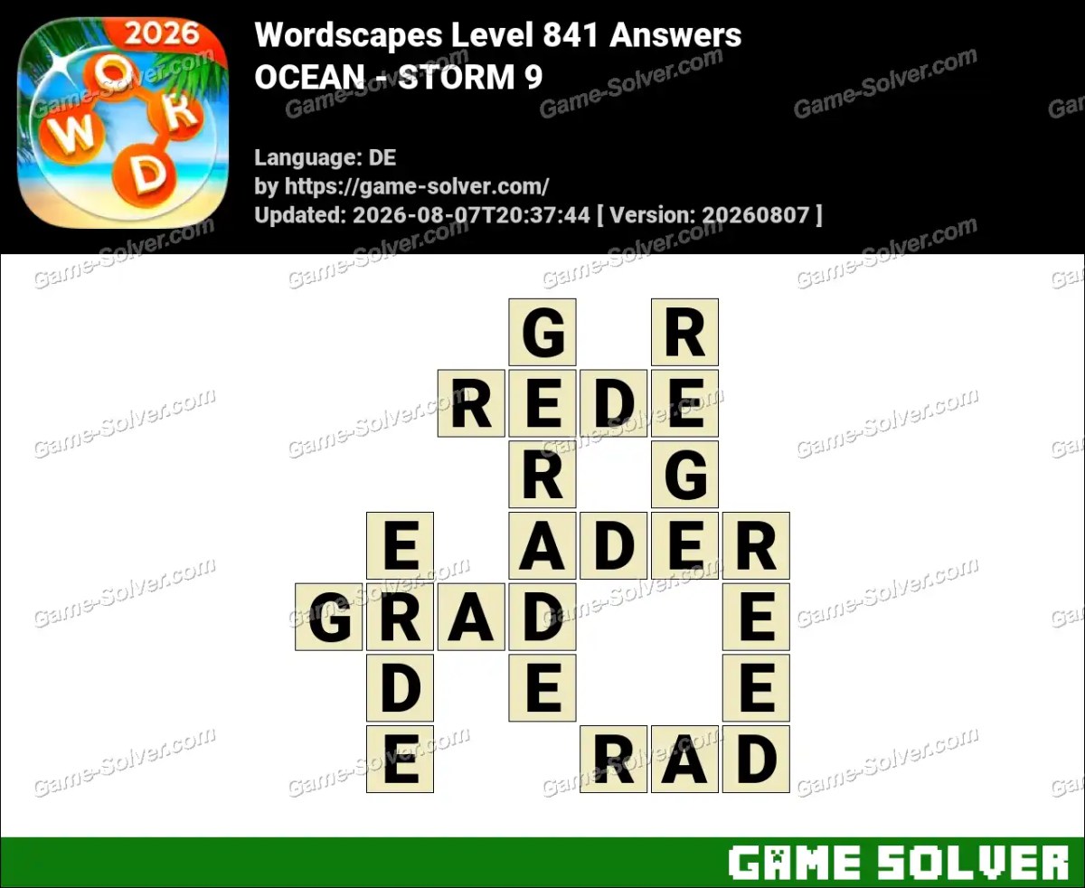 Wordscapes Deutsche Level 841 Answers — OCEAN - STORM 9